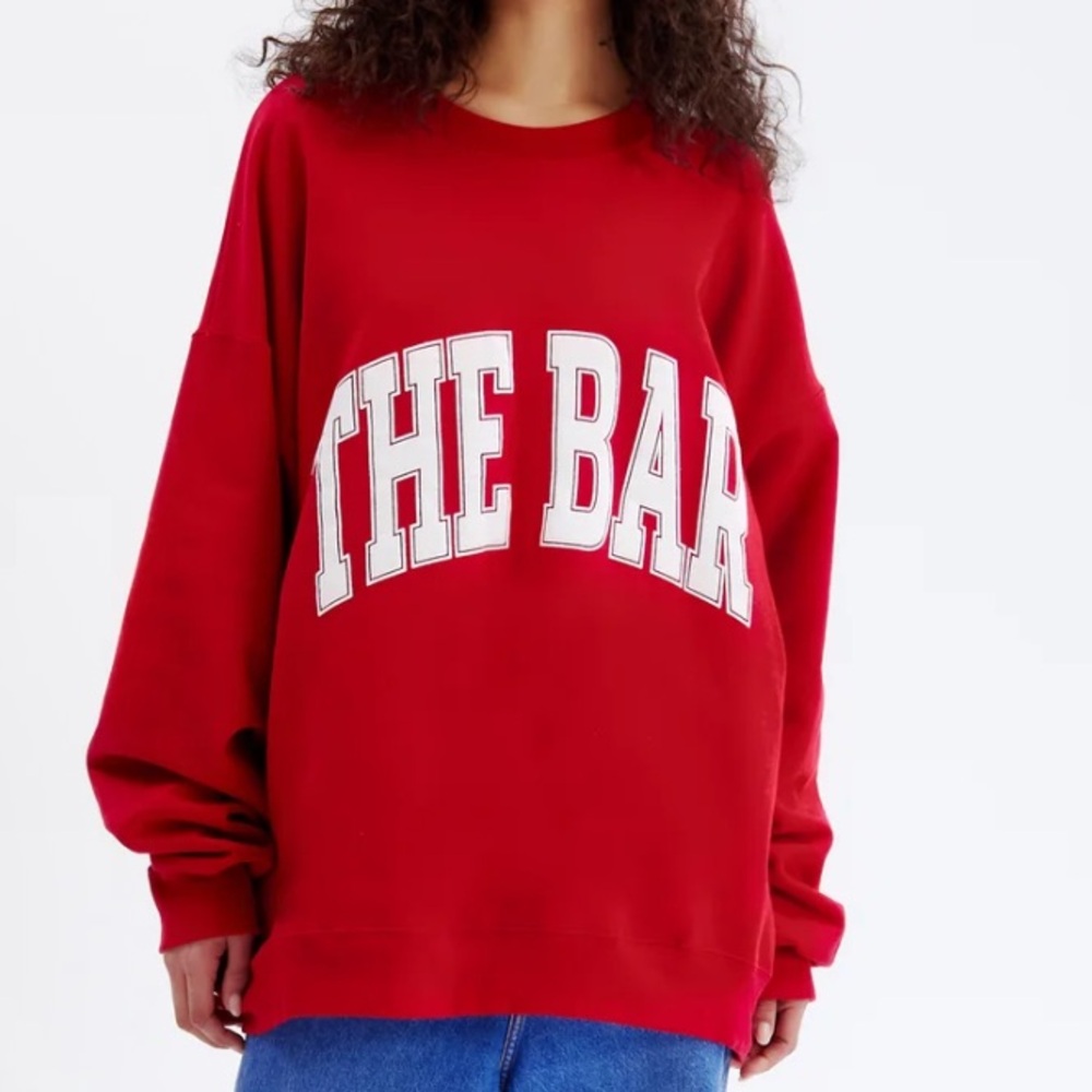 The Bar Red Crew Neck Sweater Vibrant Knit Casual